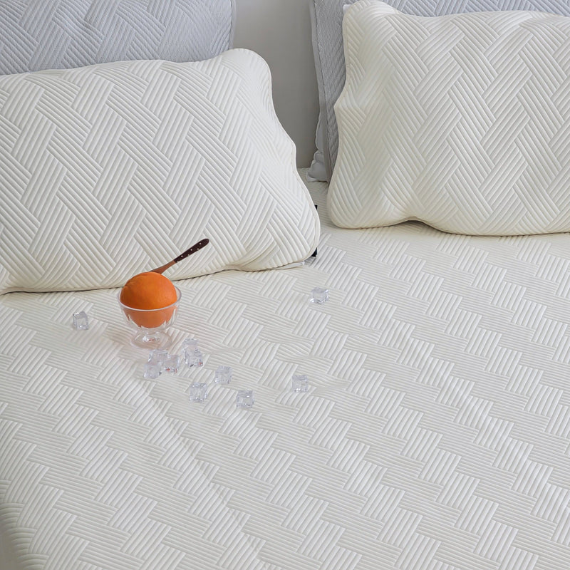 Yarn-Dyed Fitted Cooling Bed Pad / Huvis Cooling Fabric / Polyethylene Polyester Blend / Summer Cooling Material / Breathable Cooling Textile / Lightweight Cool Touch Fabric
