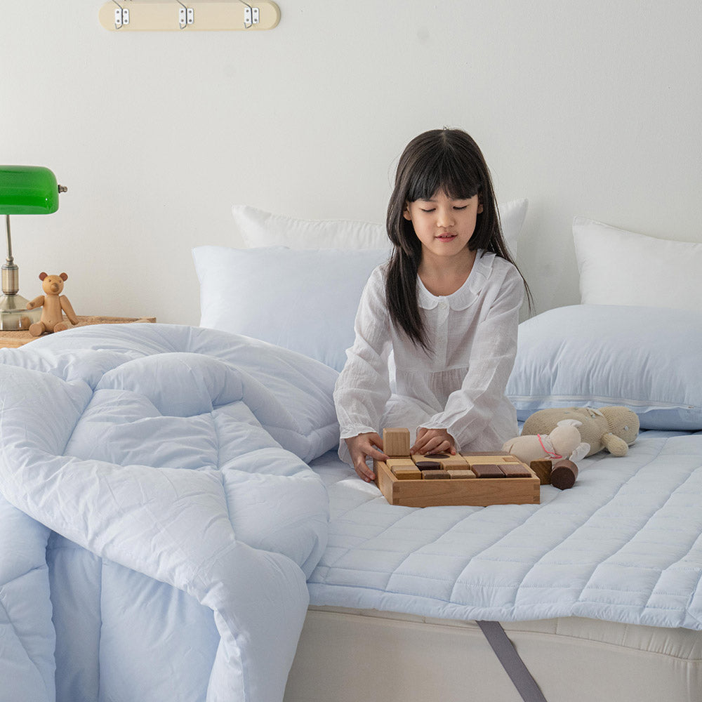 healing 60s mattress pad | pure cotton quilted pad | soft & breathable bedding | banded cotton mattress topper | all-season comfort pad
