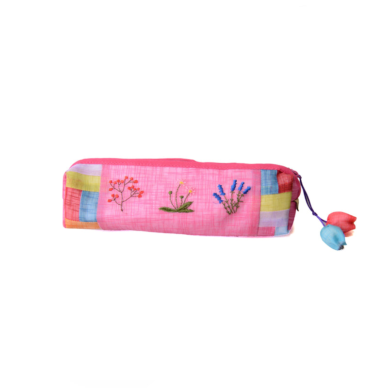 Traditional flower embroidery pencil case